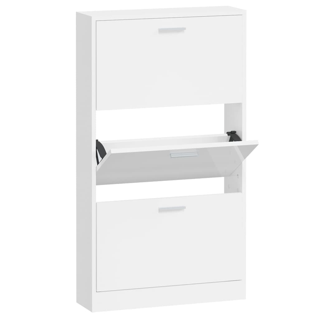 Skoskap høyglans hvit 59x17x108 cm konstruert tre