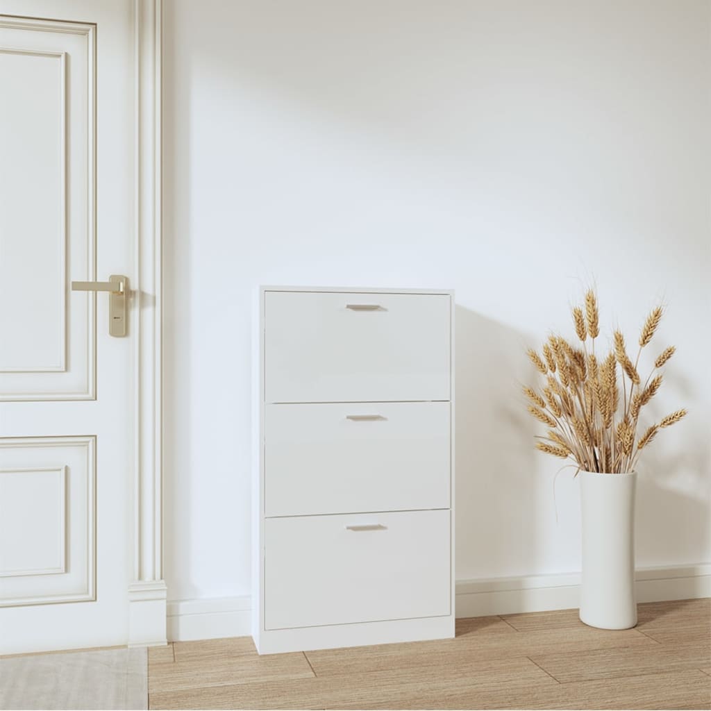 Skoskap høyglans hvit 59x17x108 cm konstruert tre