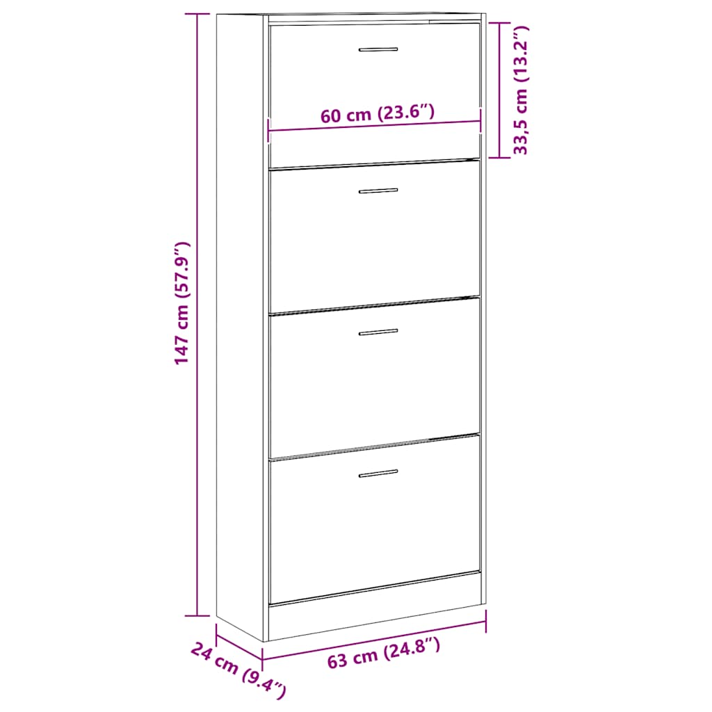 Skoskap hvit 63x24x147 cm konstruert tre