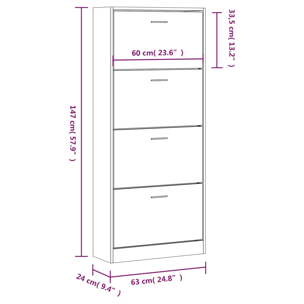 Skoskap brun eik 63x24x147 cm konstruert tre