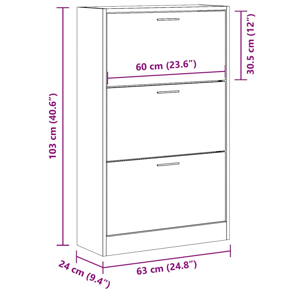 Skoskap svart 63x24x103 cm konstruert tre