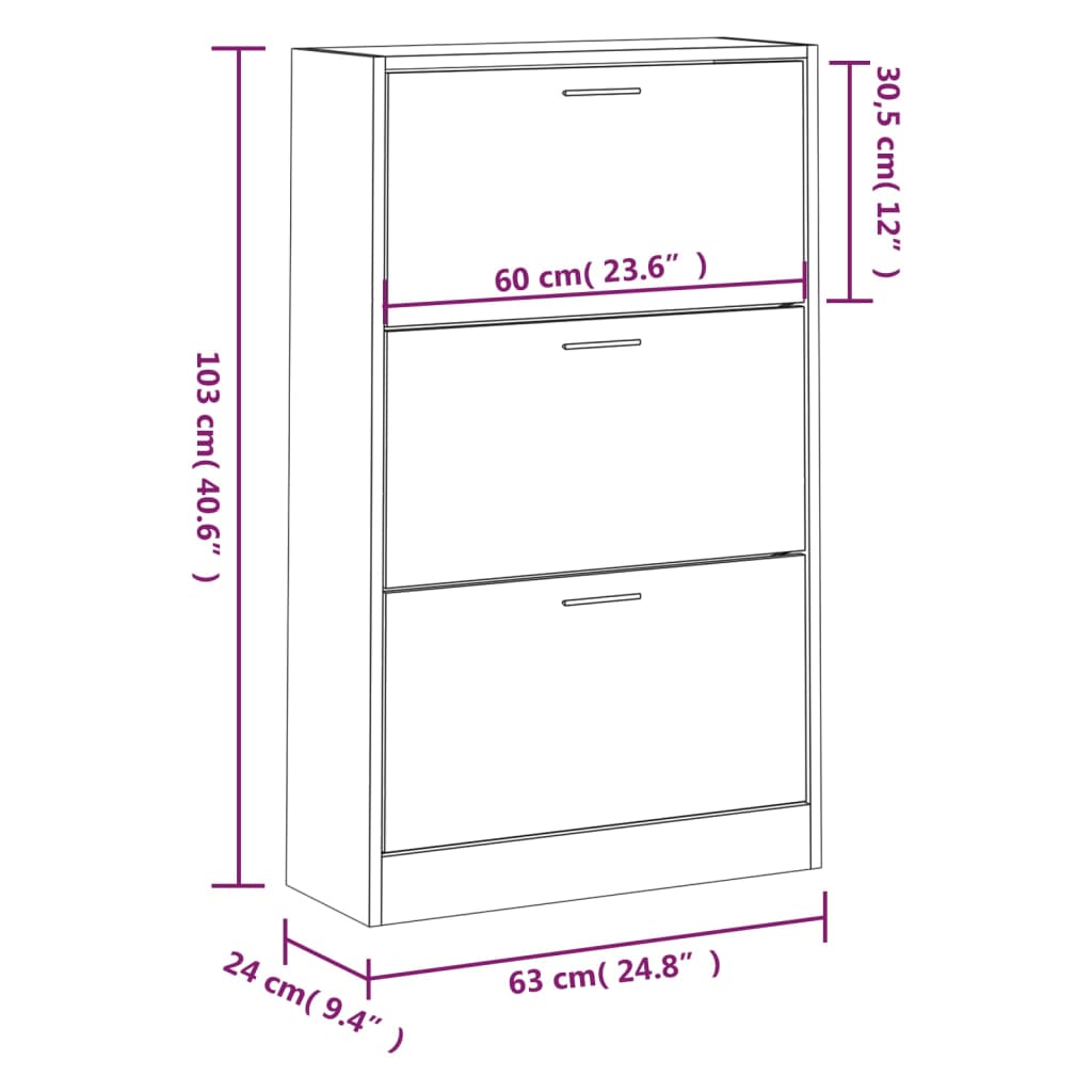 Skoskap betonggrå 63x24x103 cm konstruert tre