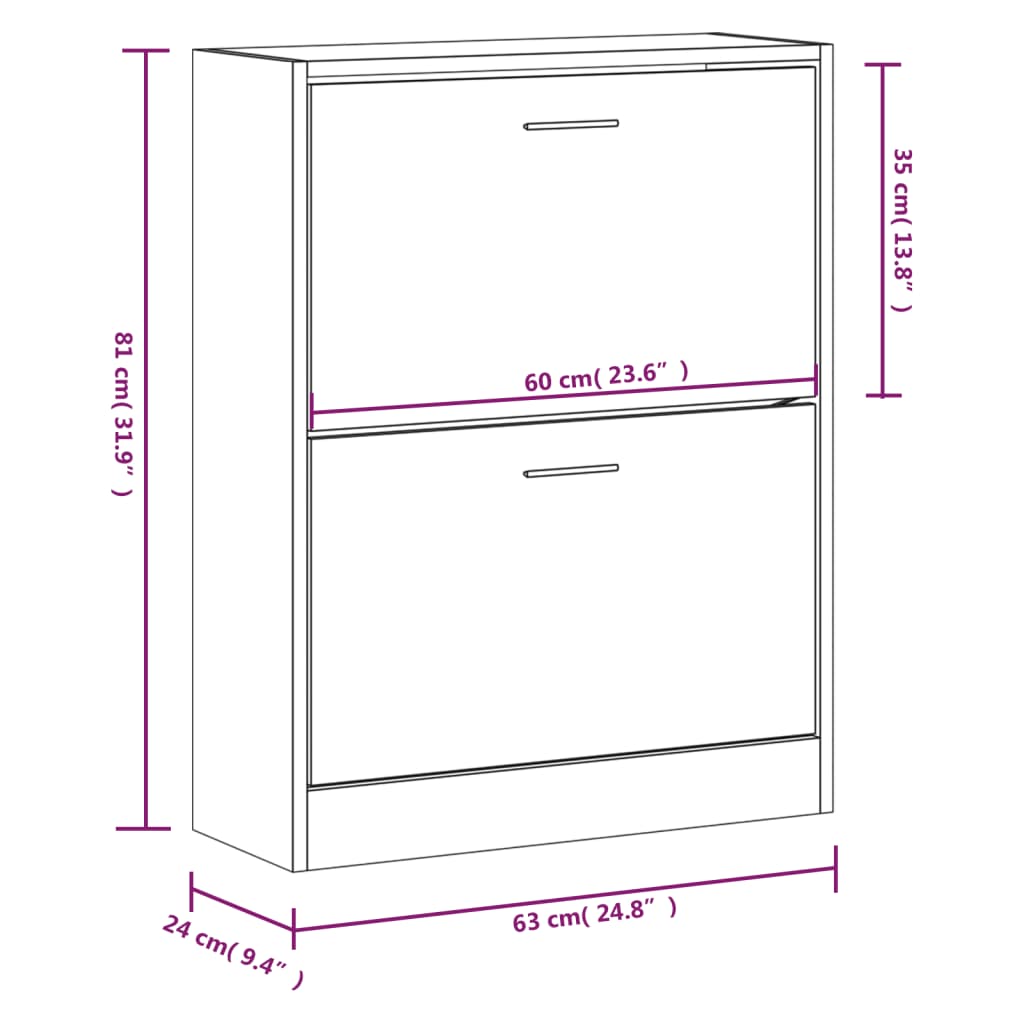 Skoskap høyglans hvit 63x24x81 cm konstruert tre