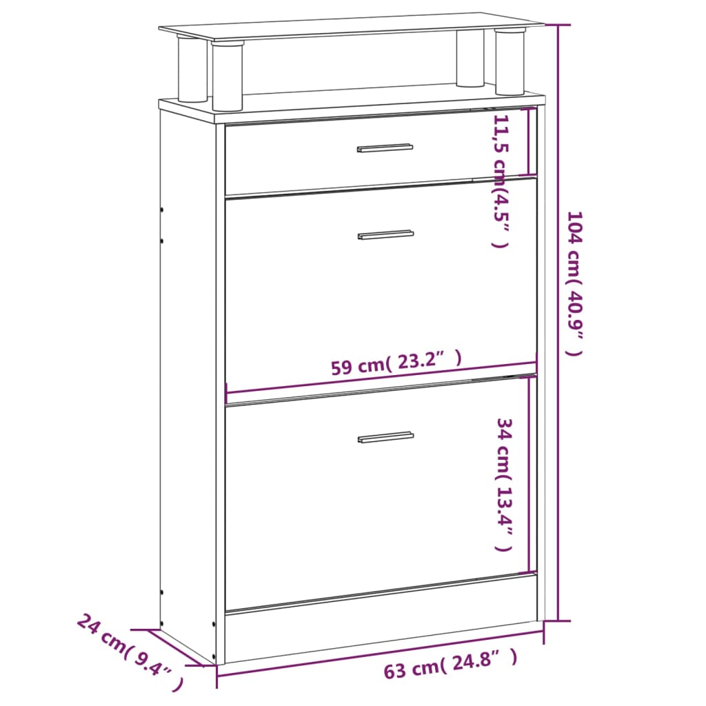 Skoskap betonggrå 63x24x104 cm konstruert tre vidaXL