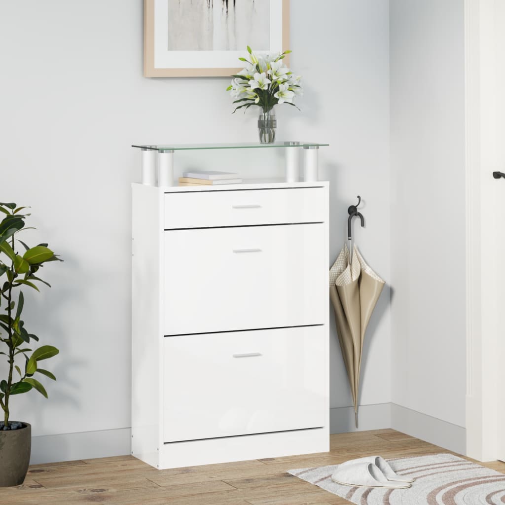 Skoskap høyglans hvit 63x24x104 cm konstruert tre vidaXL