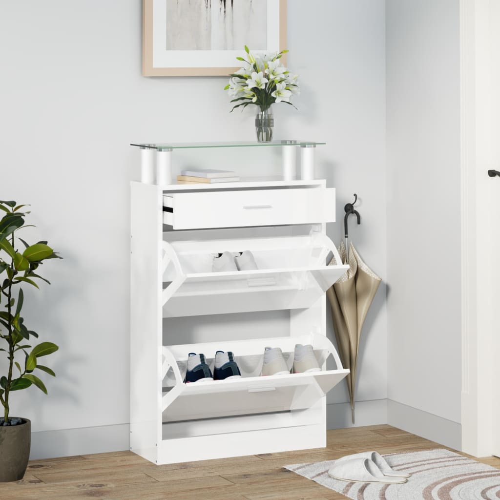Skoskap høyglans hvit 63x24x104 cm konstruert tre vidaXL