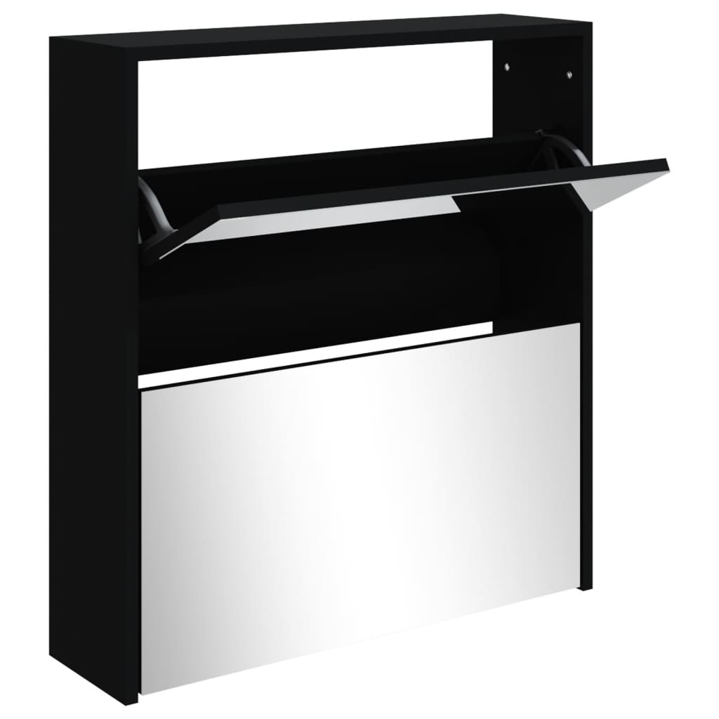 Skoskap med speil 2 lag svart 63x17x67 cm