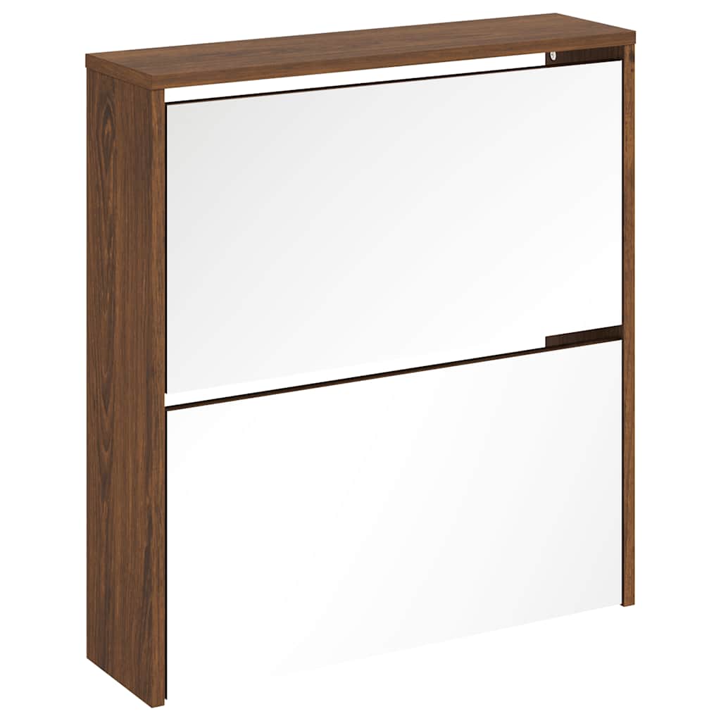 Skoskap med speil 2 lag brun eik 63x17x67 cm