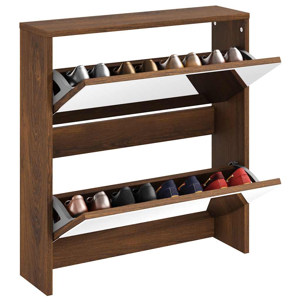 Skoskap med speil 2 lag brun eik 63x17x67 cm