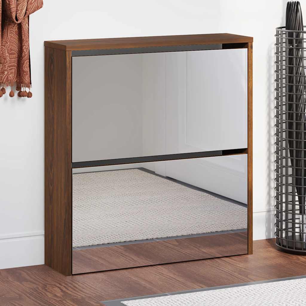 Skoskap med speil 2 lag brun eik 63x17x67 cm