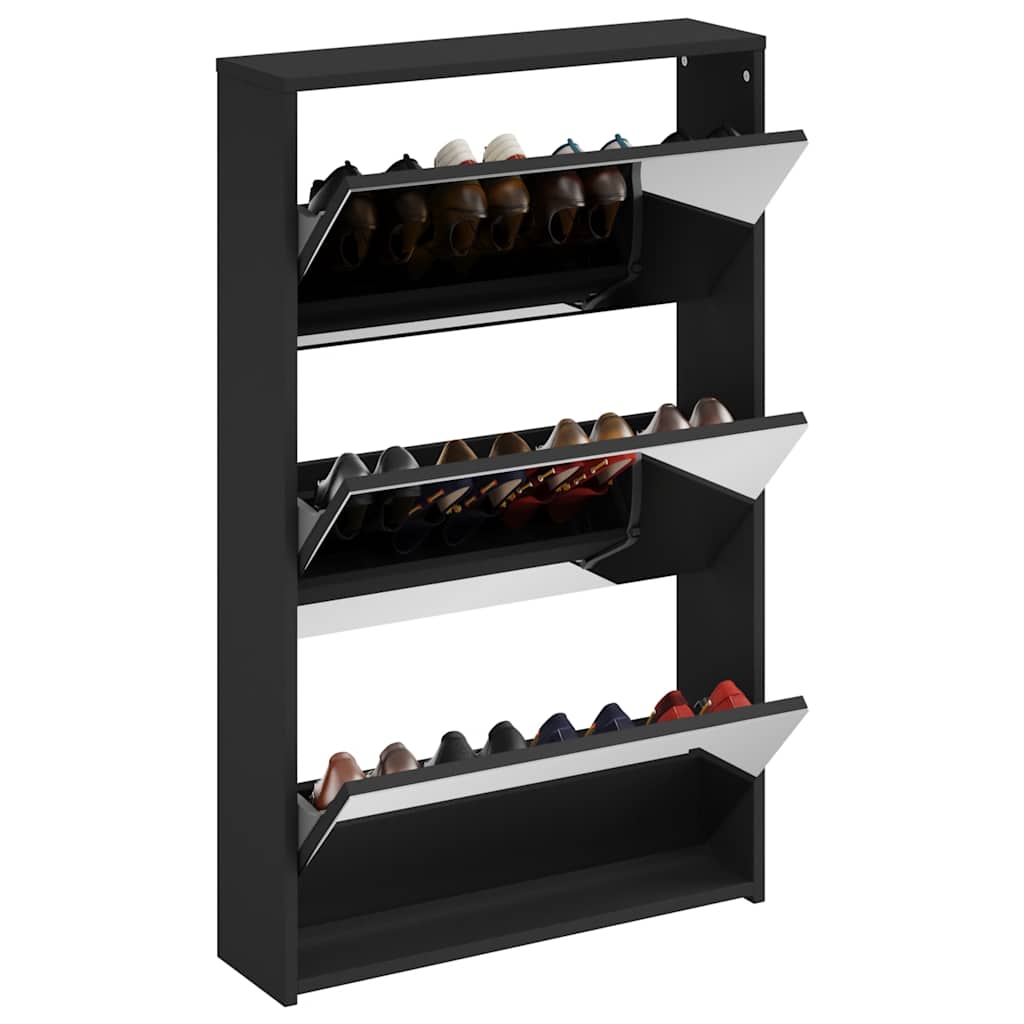 Skoskap med speil 3-lags svart 63x17x102,5 cm