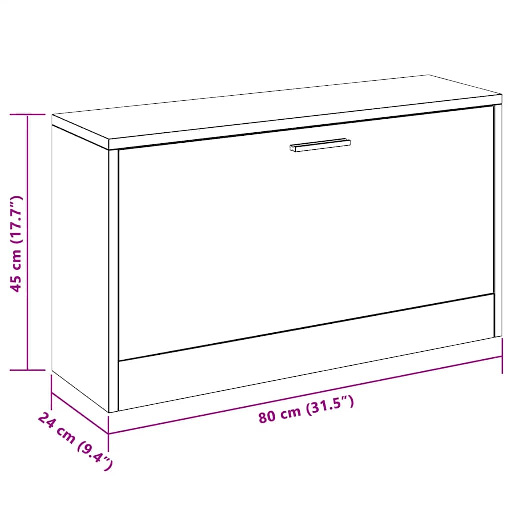 Skobenk høyglans hvit 80x24x45 cm konstruert tre