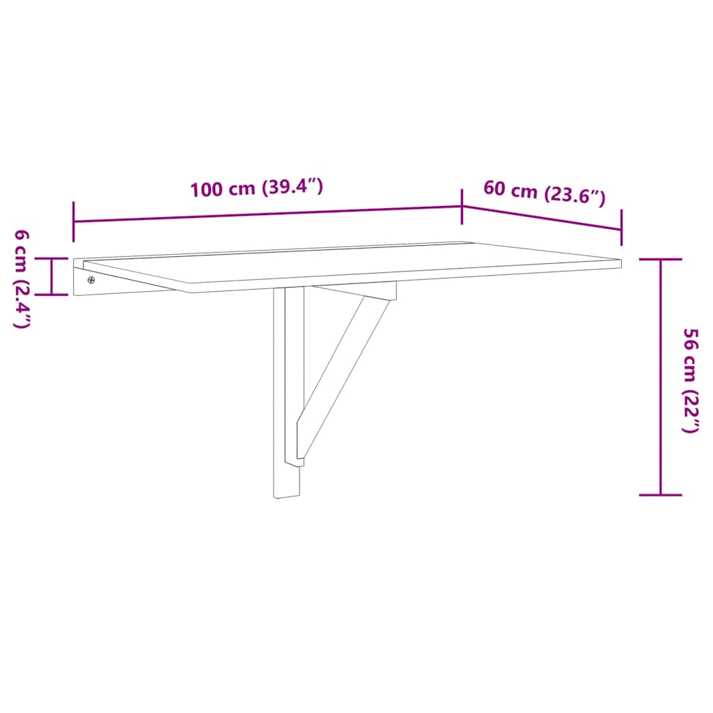 Sammenleggbart veggbord røkt eik 100x60x56 cm konstruert tre