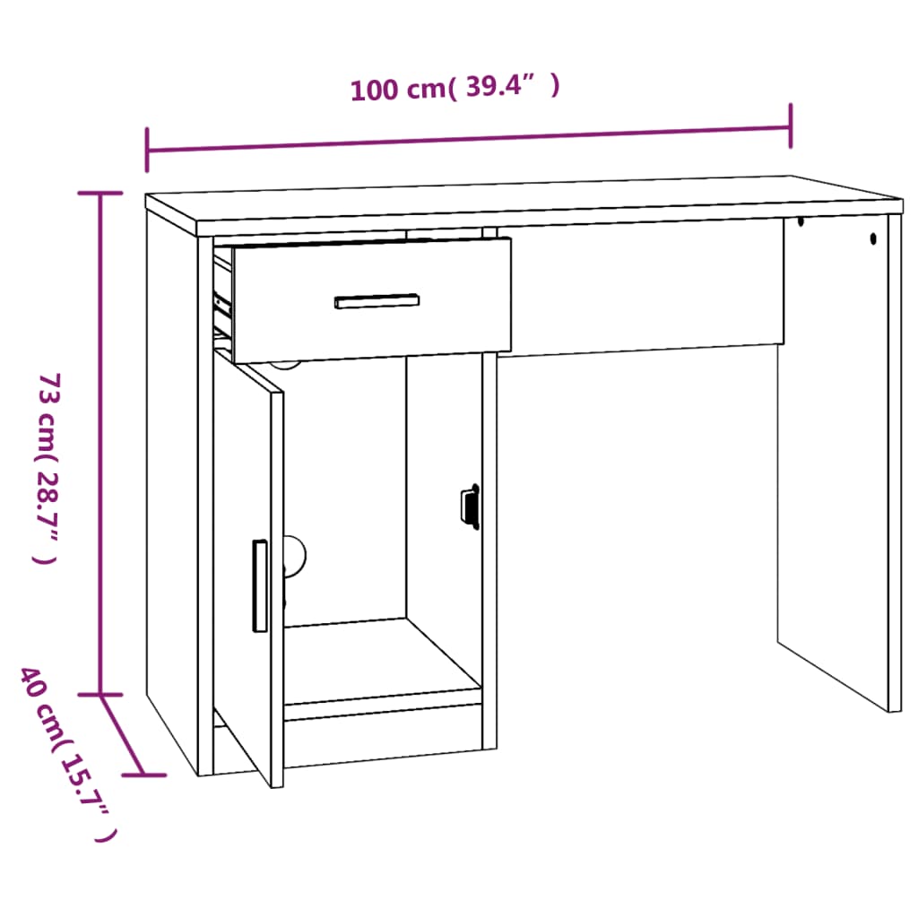 Skrivebord skuff og skap svart 100x40x73 cm konstruert tre vidaXL