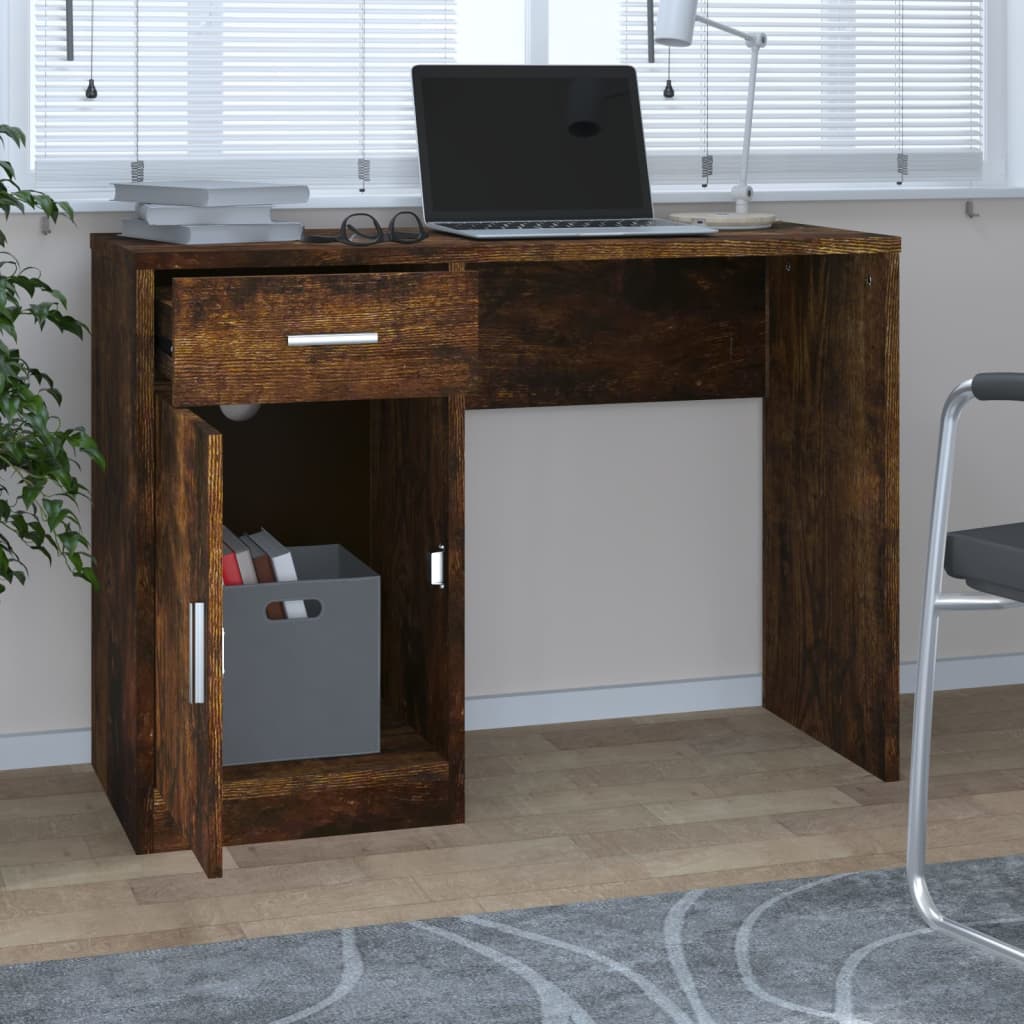 Skrivebord skuff og skap røkt eik 100x40x73 cm konstruert tre vidaXL