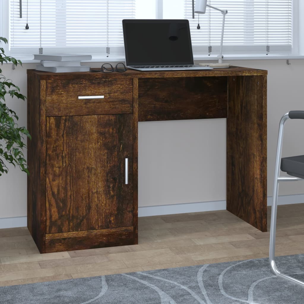 Skrivebord skuff og skap røkt eik 100x40x73 cm konstruert tre vidaXL