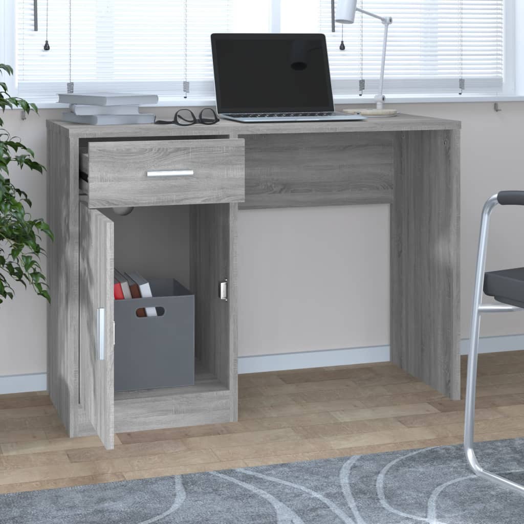 Skrivebord skuff og skap grå sonoma 100x40x73 cm konstruert tre vidaXL