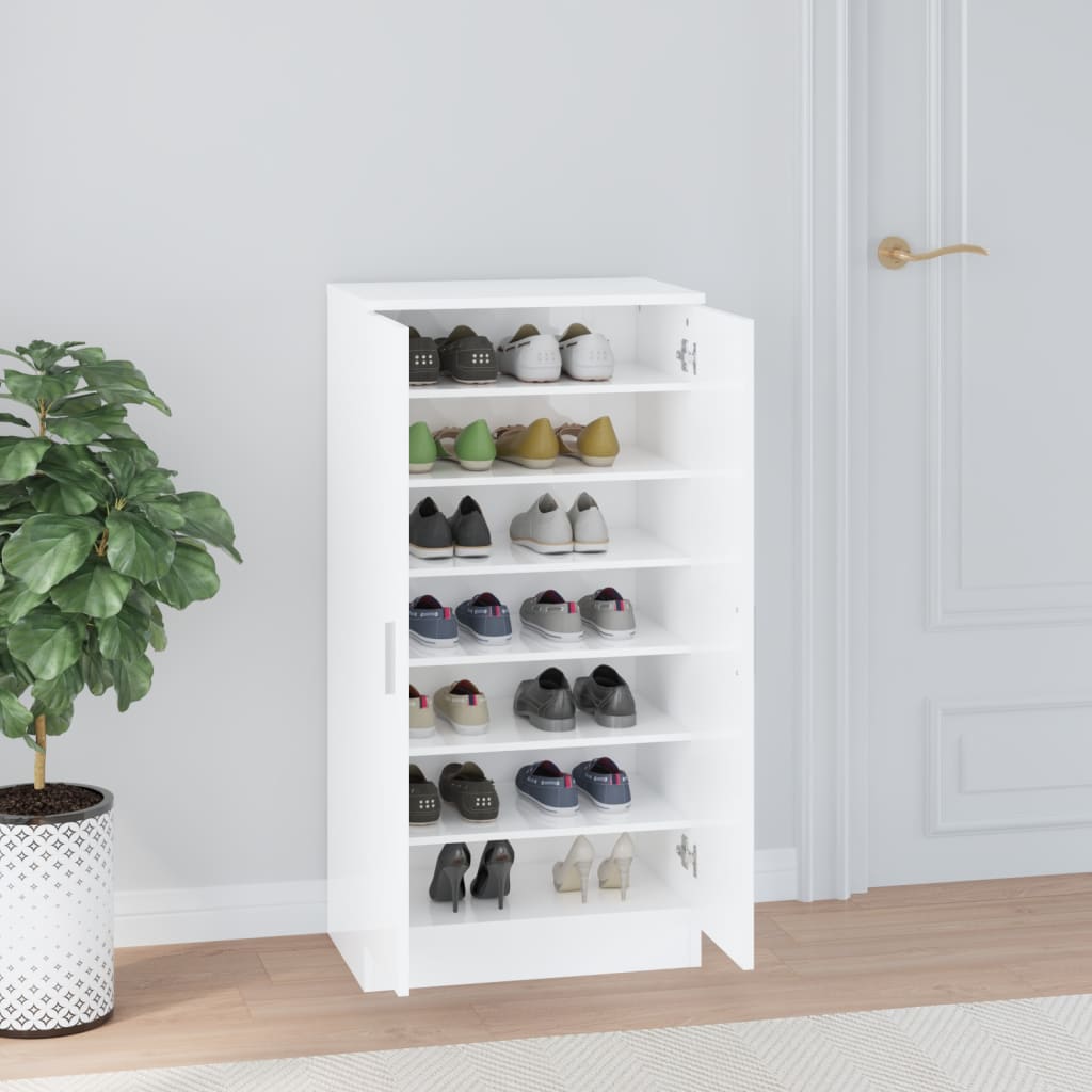 Skoskap høyglans hvit 55x35x108 cm konstruert tre