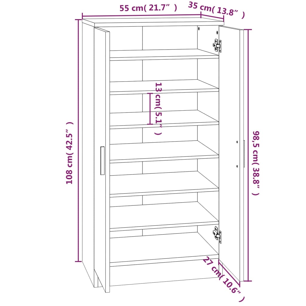 Skoskap høyglans hvit 55x35x108 cm konstruert tre