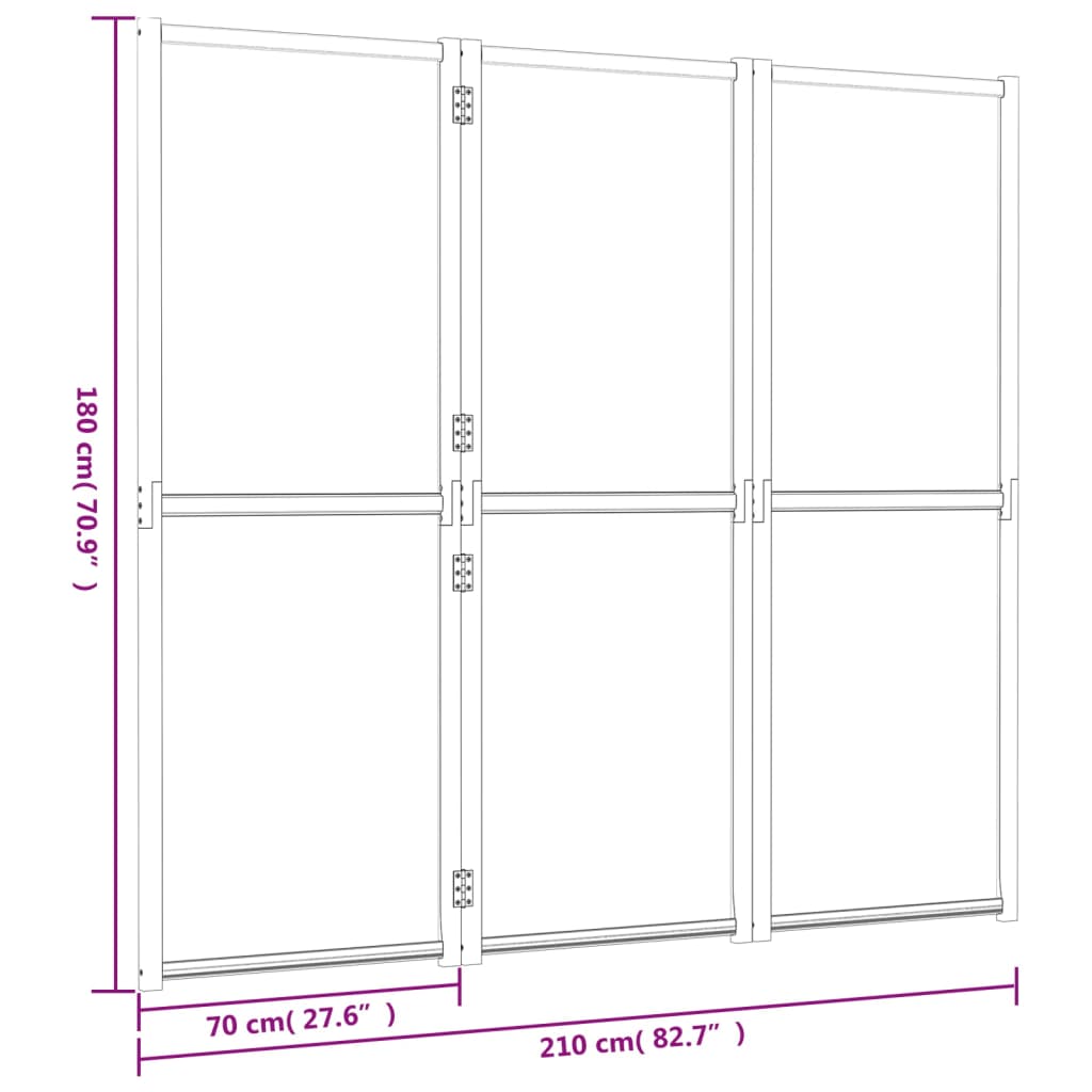 Romdeler 3 paneler svart 210x180 cm