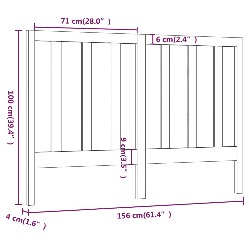 Sengegavl svart 156x4x100 cm heltre furu