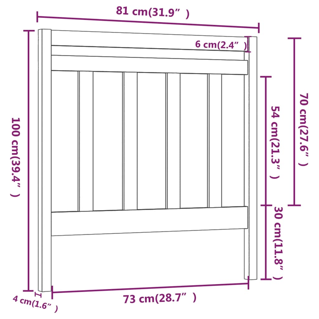 Sengegavl svart 81x4x100 cm heltre furu