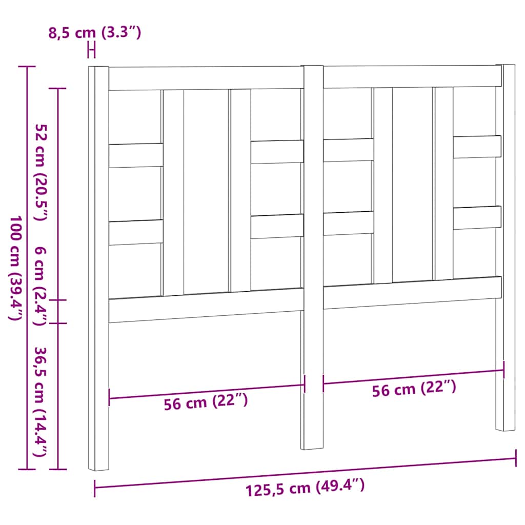 Sengegavl svart 126x4x100 cm heltre furu