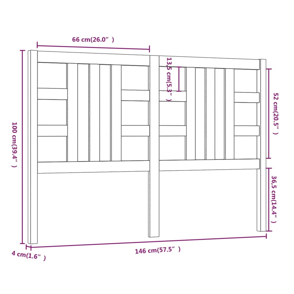 Sengegavl svart 146x4x100 cm heltre furu