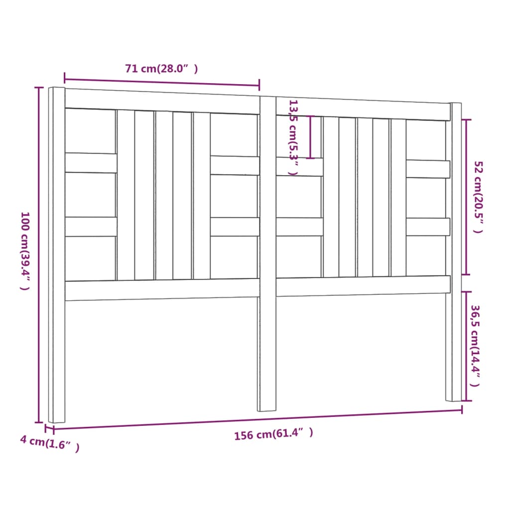 Sengegavl honningbrun 156x4x100 cm heltre furu