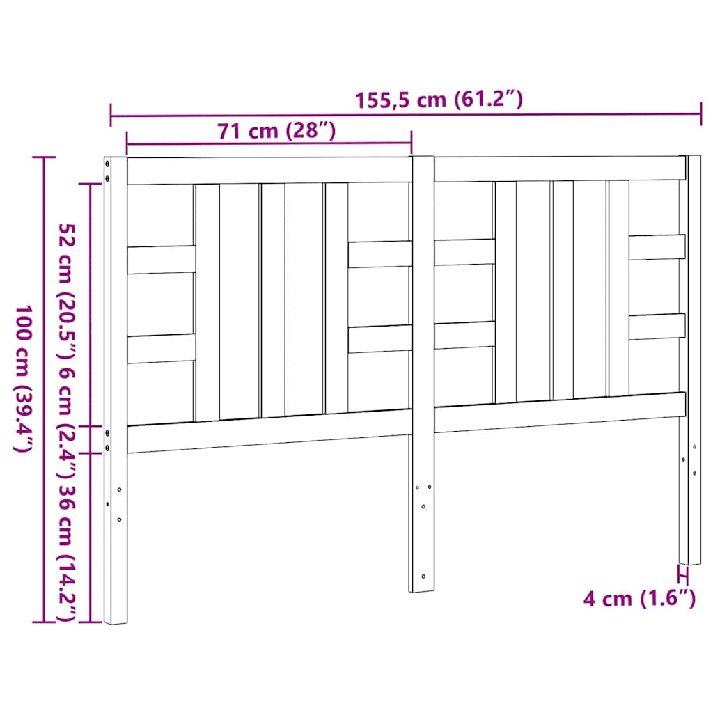 Sengegavl svart 166x4x100 cm heltre furu