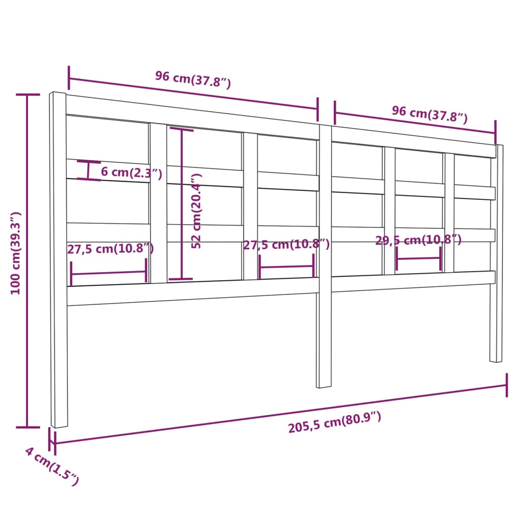 Sengegavl svart 205,5x4x100 cm heltre furu