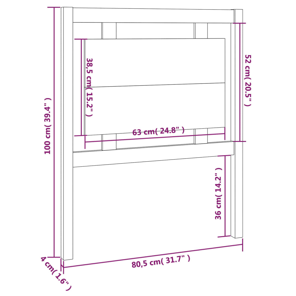 Sengegavl svart 80,5x4x100 cm heltre furu
