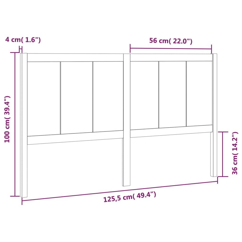 Sengegavl svart 125,5x4x100 cm heltre furu