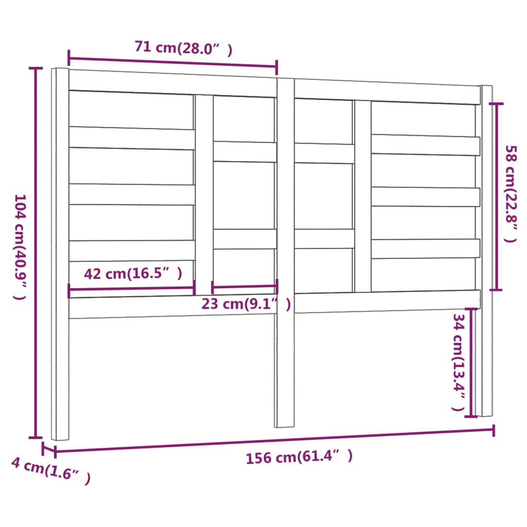 Sengegavl svart 156x4x104 cm heltre furu vidaXL