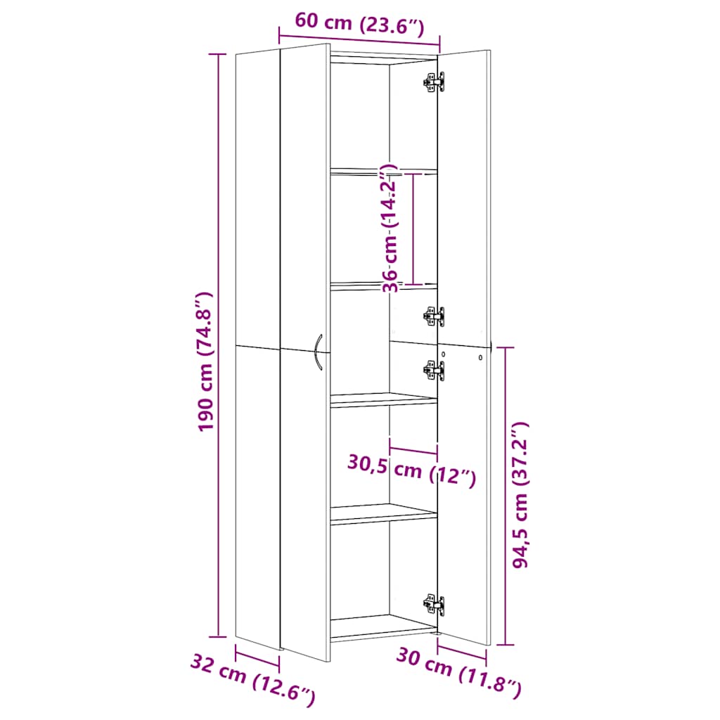 Kontorskap røkt eik 60x32x190 cm konstruert tre vidaXL
