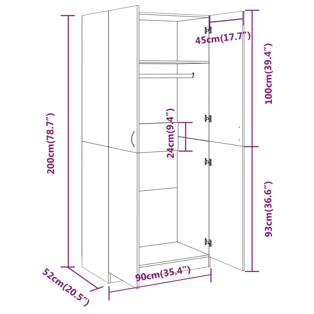 Garderobe røkt eik 90x52x200 cm konstruert tre