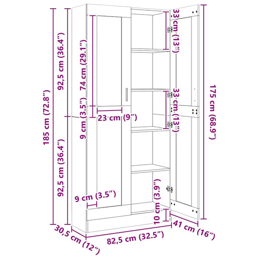 Vitrineskap røkt eik 82,5x30,5x185 cm konstruert tre