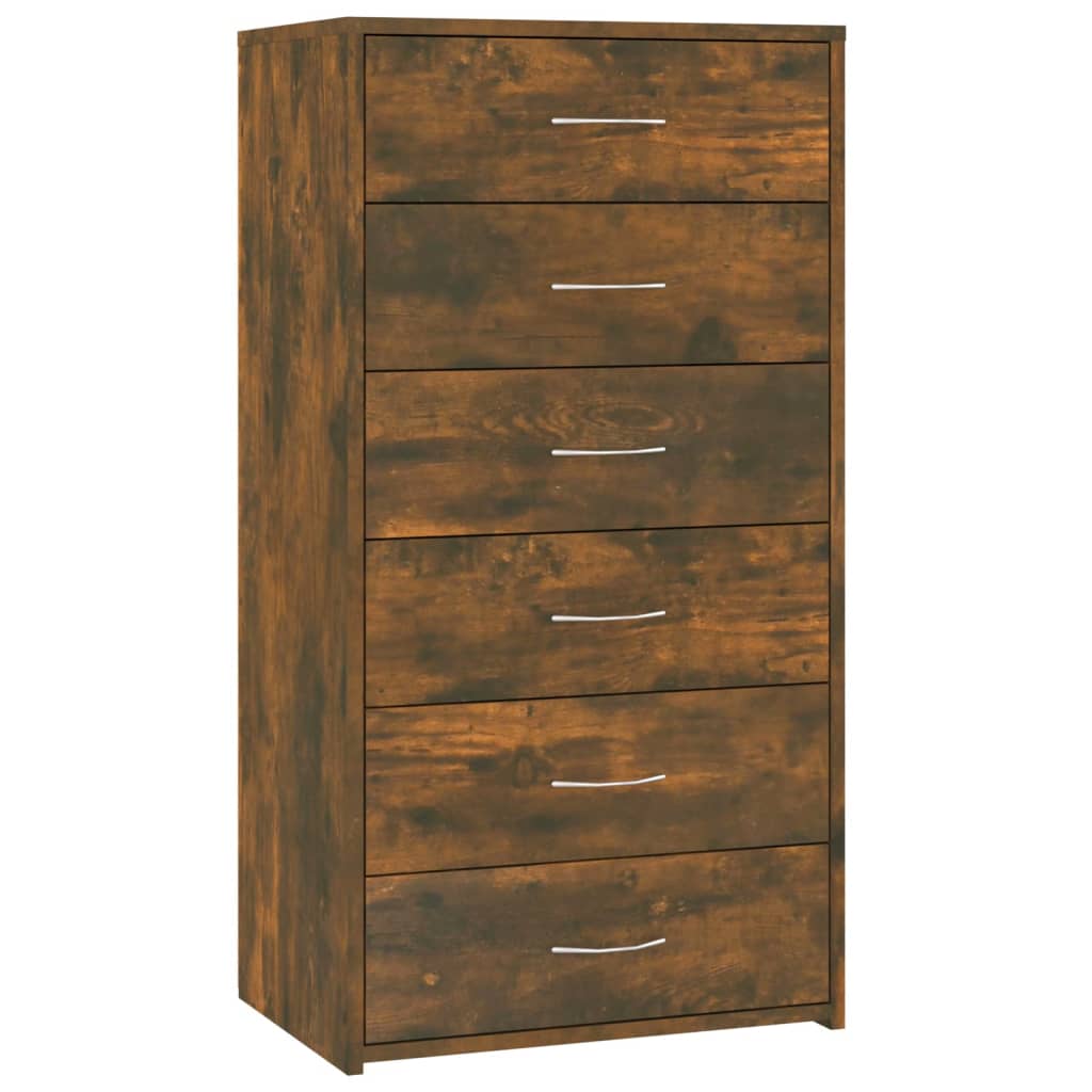 Skjenk med 6 skuffer røkt eik 50x34x96 cm konstruert tre
