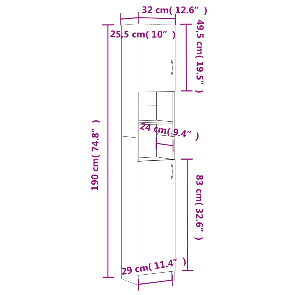 Baderomsskap brun eik 32x25,5x190 cm konstruert tre