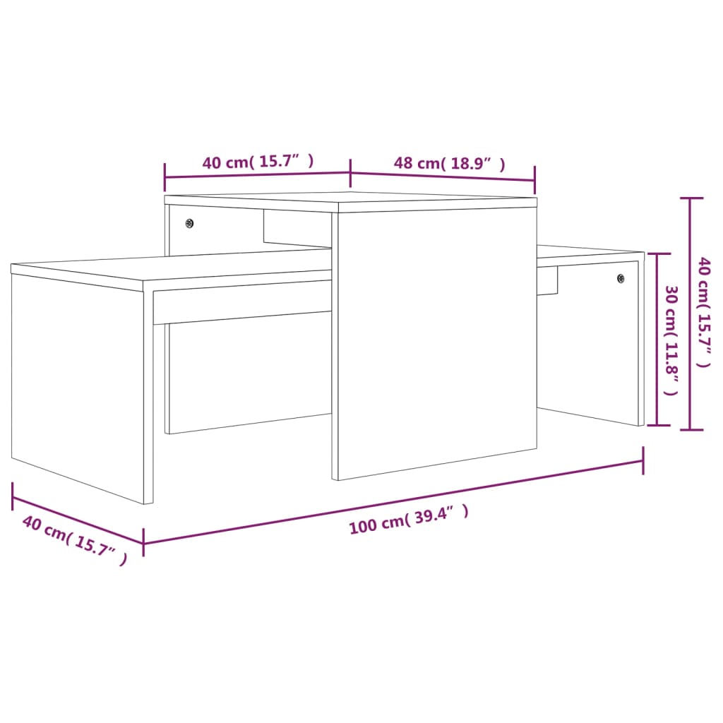 Salongbordsett røkt eik 100x48x40 cm konstruert tre