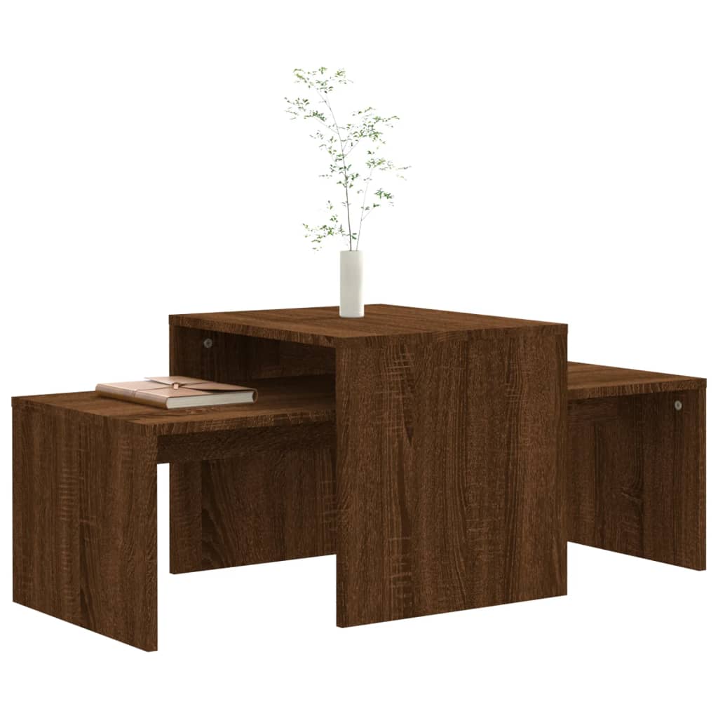 Salongbordsett brun eik 100x48x40 cm konstruert tre