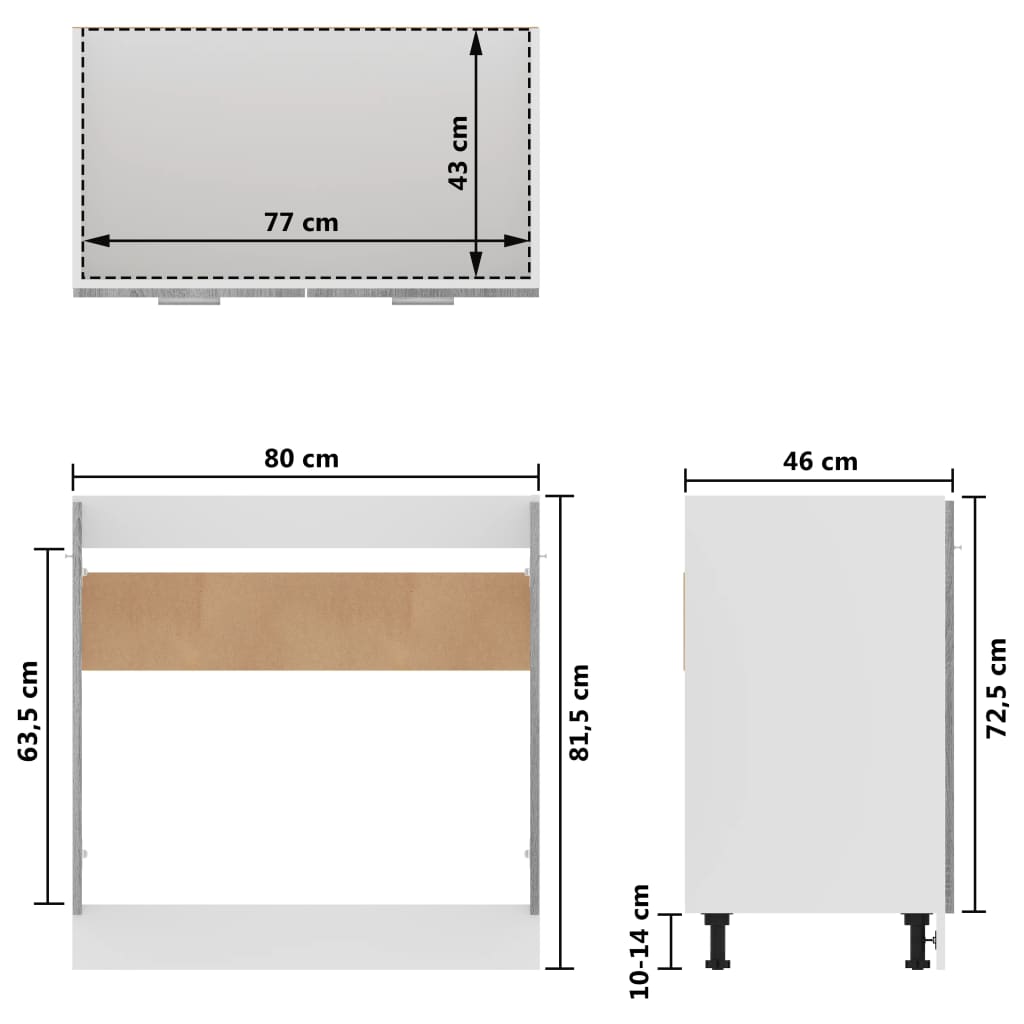 Underskap til vask grå sonoma 80x46x81,5 cm konstruert tre