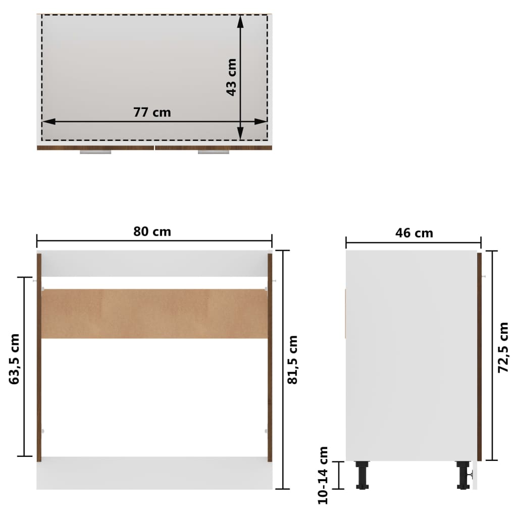 Underskap til vask brun eik 80x46x81,5 cm konstruert tre