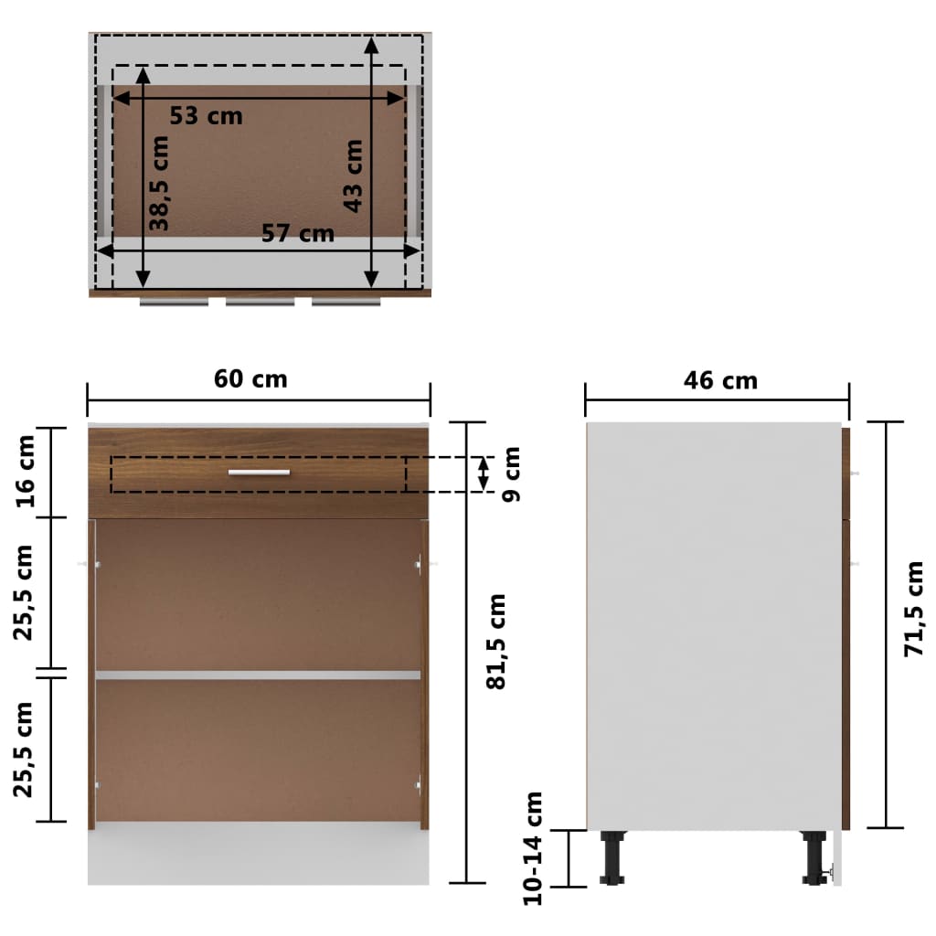 Underskap med skuff brun eik 60x46x81,5 cm konstruert tre