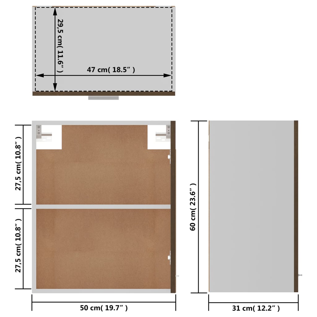 Vegghengt skap brun eik 50x31x60 cm konstruert tre