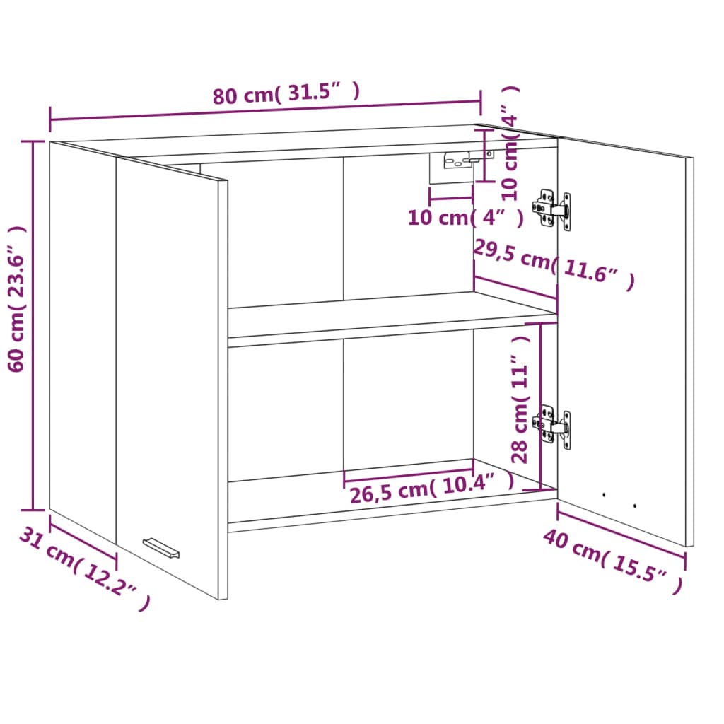 Vegghengt skap røkt eik 80x31x60 cm konstruert tre