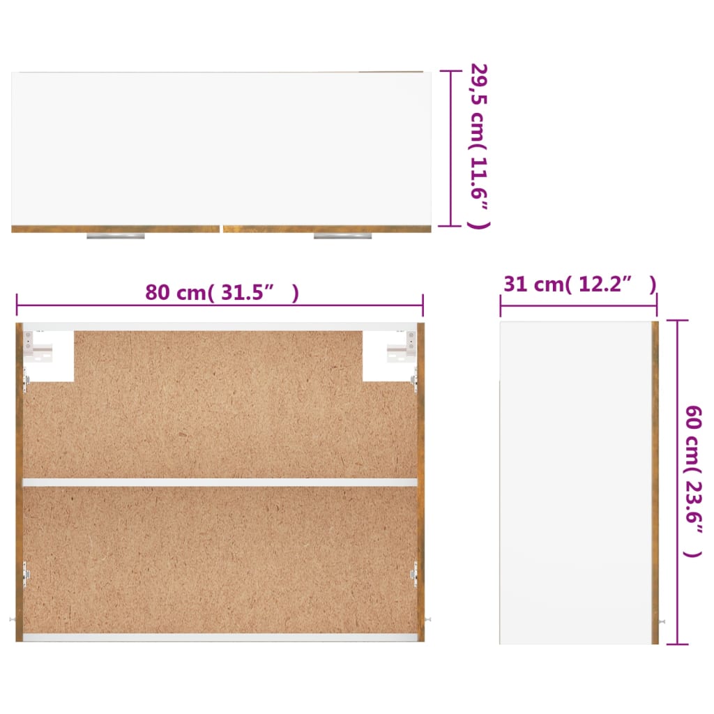 Vegghengt skap "Lyon" røkt eik 80x31x60 cm konstruert tre