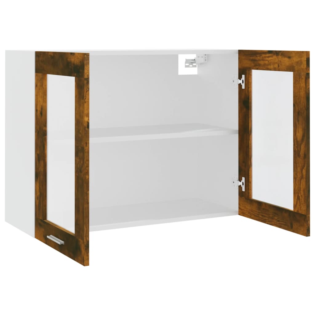 Vegghengt glasskap "Lyon" røkt eik 80x31x60 cm konstruert tre