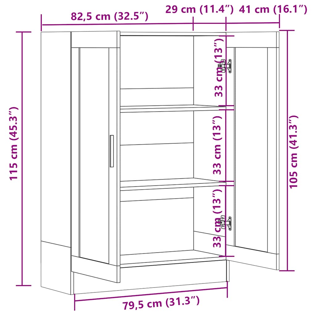 Vitrineskap grå sonoma 82,5x30,5x115 cm konstruert tre