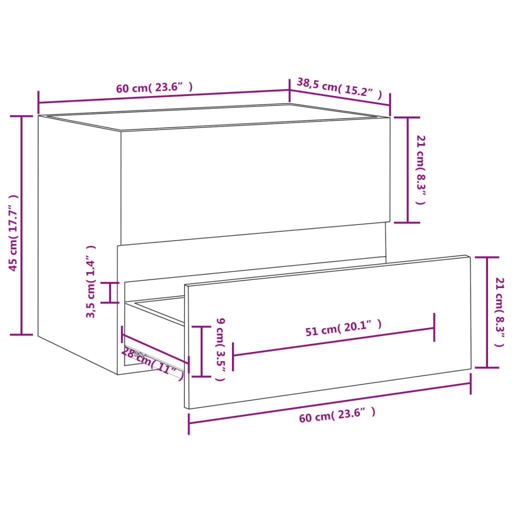 Servantskap røkt eik 60x38,5x45 cm konstruert tre